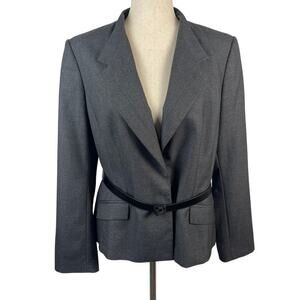 CALVIN KLEIN Gray Single Breasted Black Belt Blazer Jacket Career Women's 14